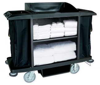 Black Housekeeping Cart with Zipper Bags